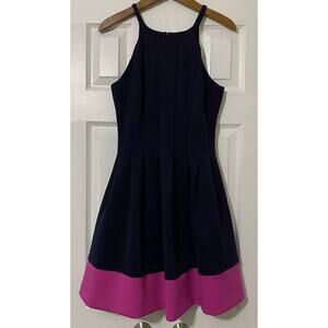 Vince Camuto Navy & Pink Dress Fit and Flare Womens Size 6 Halter Pockets Lined